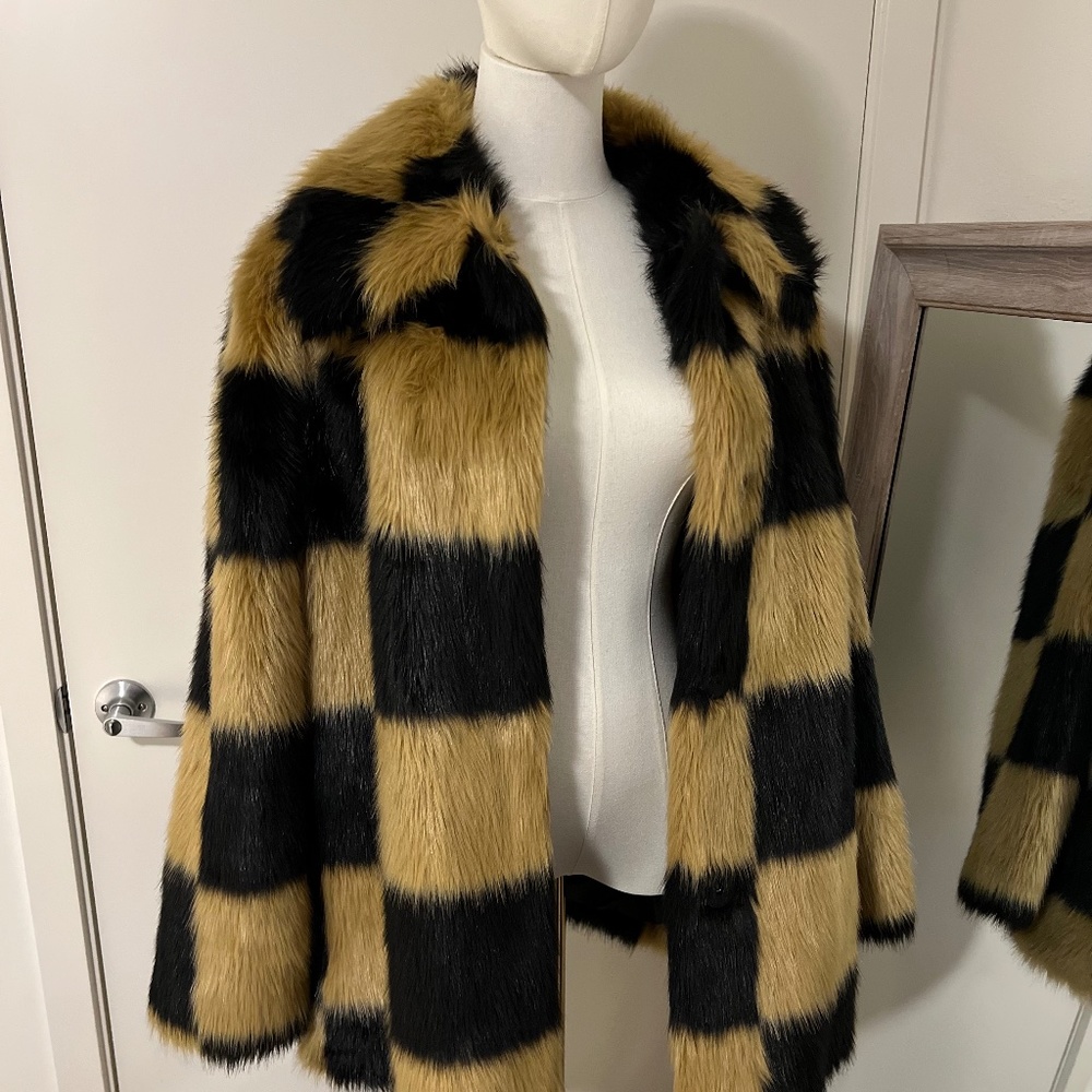 Stand Studio Nani Check Faux Fur Jacket - EU 40 - US 12-14 - Picture 4 of 6